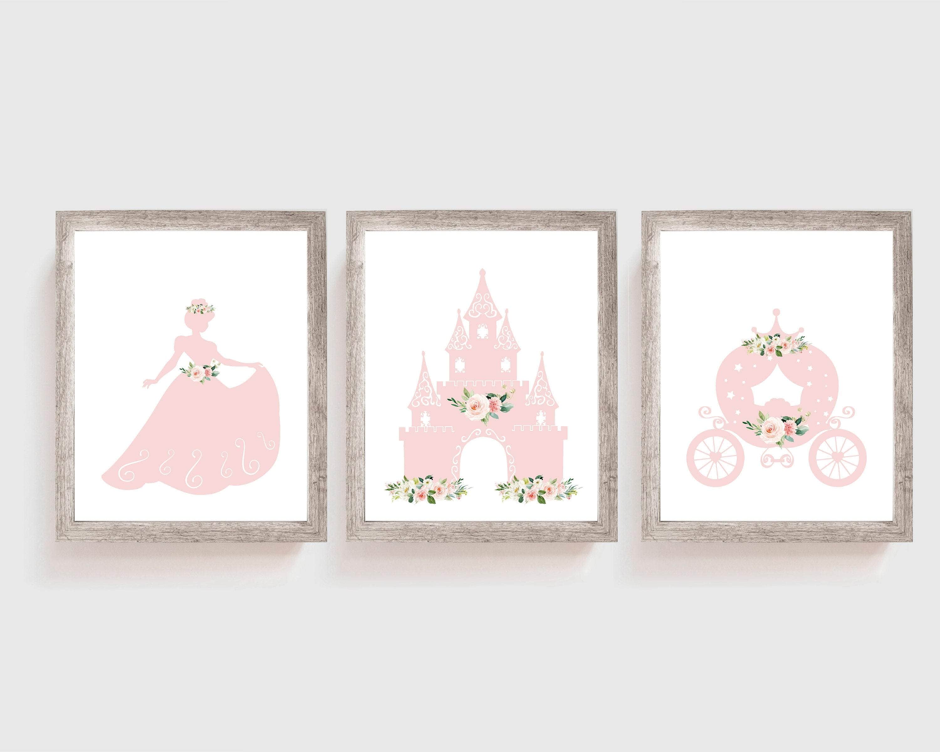 Pink Princess Prints | Set of 3 nursery art print baby nursery bedroom decor