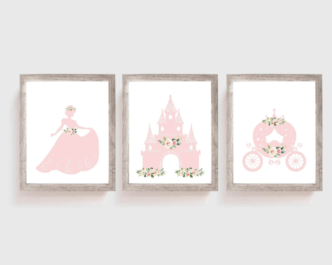 Pink Princess Prints | Set of 3 nursery art print baby nursery bedroom decor