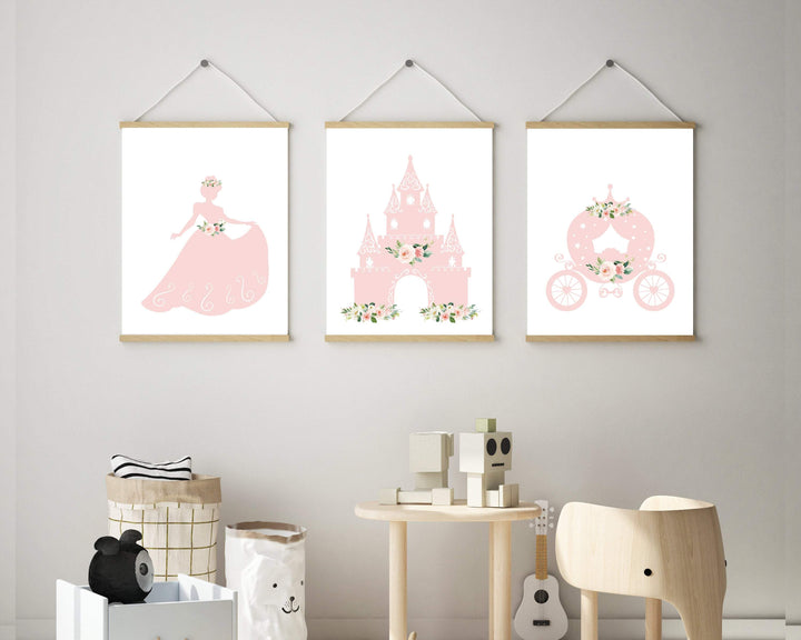 Pink Princess Prints | Set of 3 nursery art print baby nursery bedroom decor