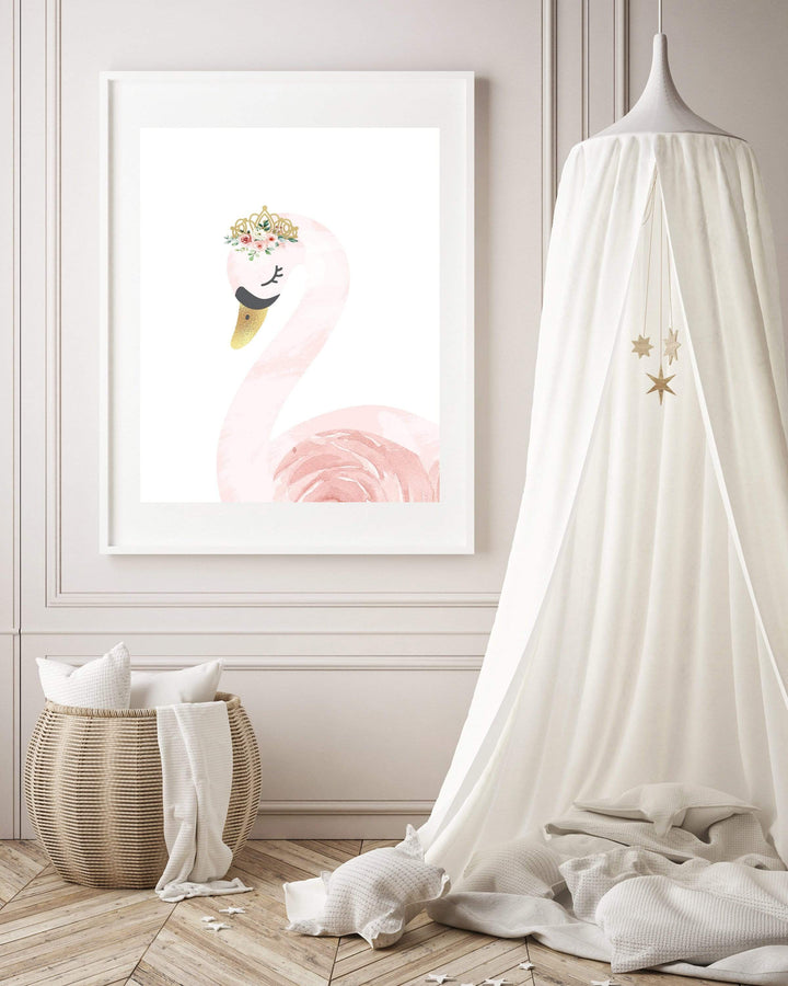 Pink Swan Nursery Wall Art Print nursery art print baby nursery bedroom decor