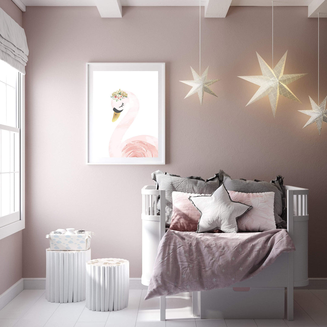 Pink Swan Nursery Wall Art Print nursery art print baby nursery bedroom decor