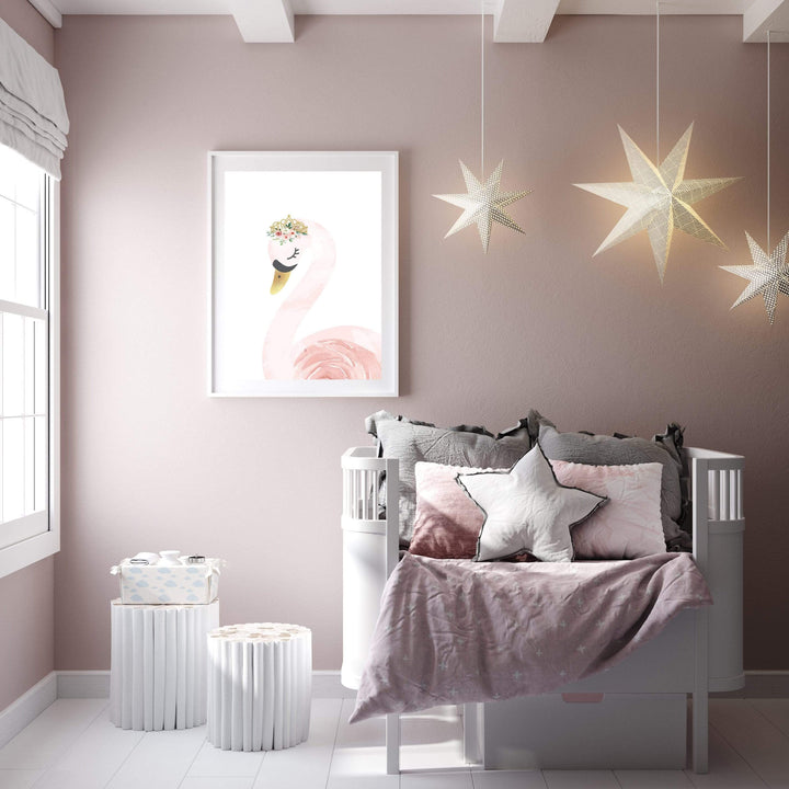 Pink Swan Nursery Wall Art Print nursery art print baby nursery bedroom decor