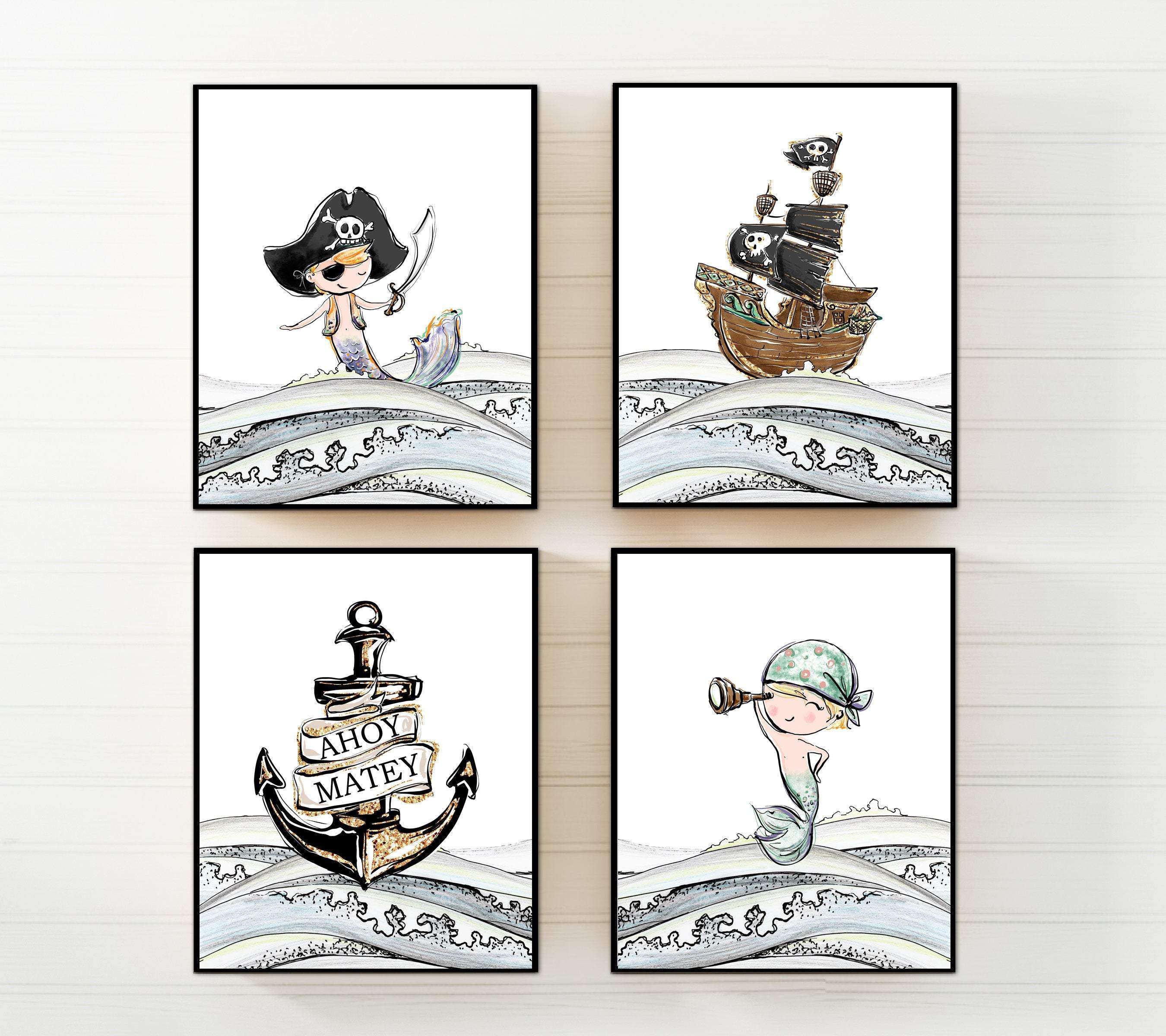 Pirate Prints | Set of 4 nursery art print baby nursery bedroom decor
