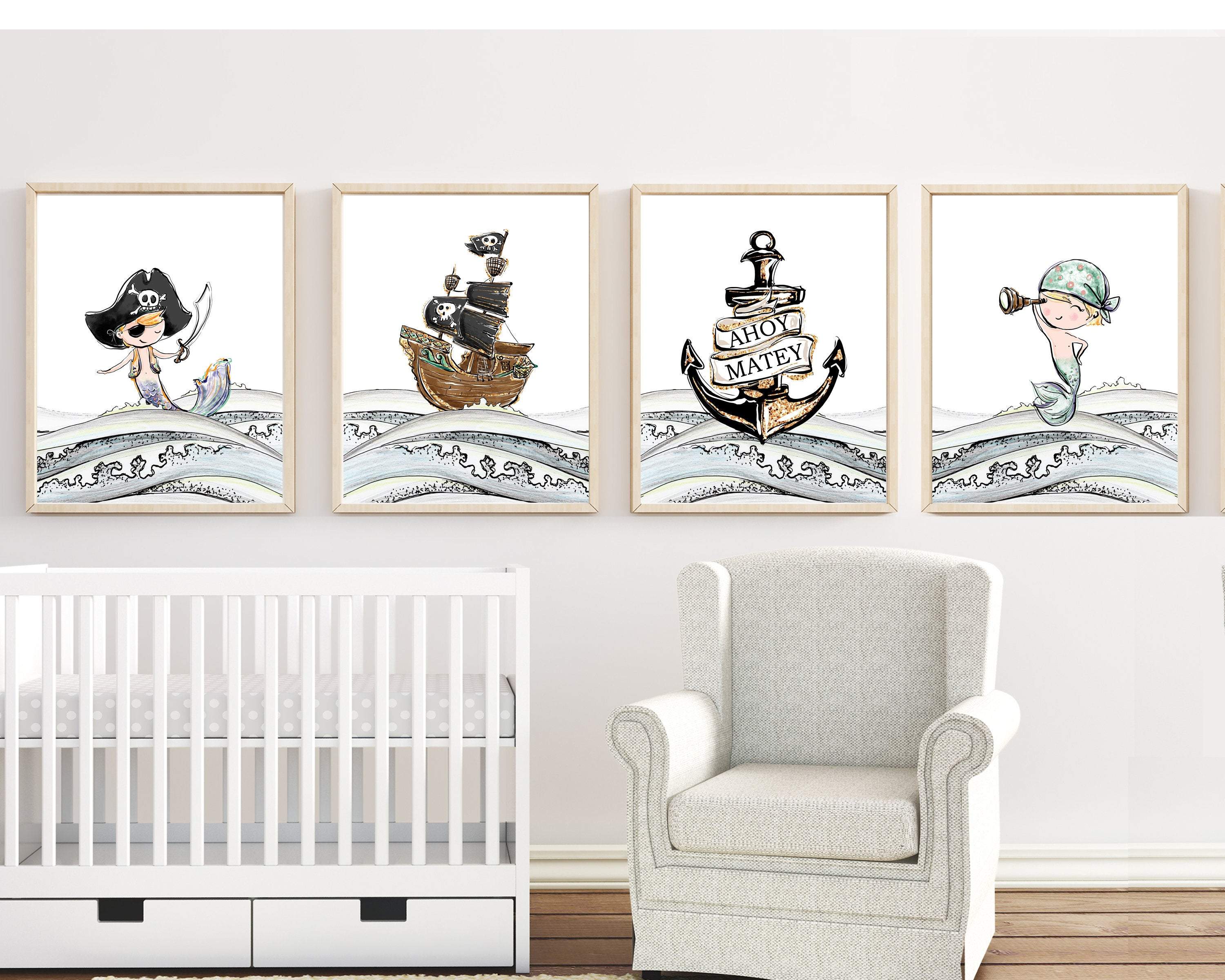 Pirate Prints | Set of 4 nursery art print baby nursery bedroom decor