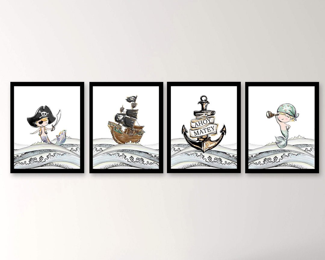 Pirate Prints | Set of 4 nursery art print baby nursery bedroom decor
