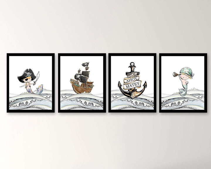 Pirate Prints | Set of 4 nursery art print baby nursery bedroom decor