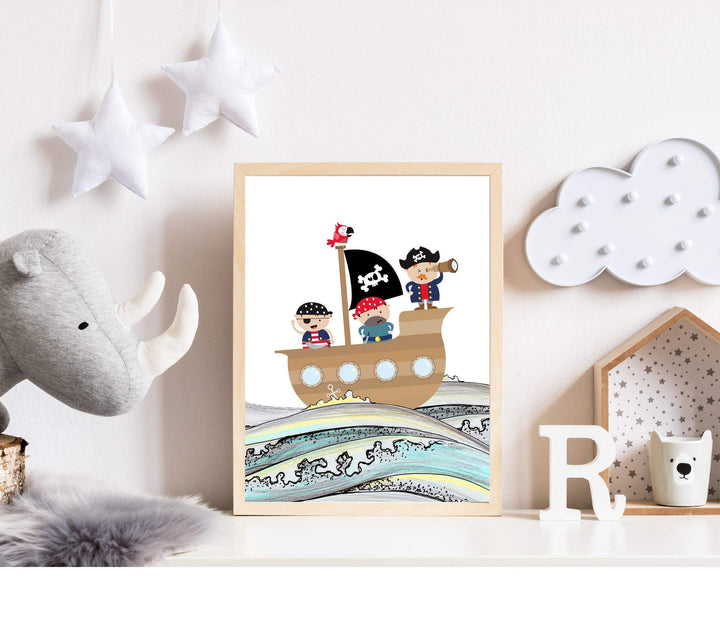 Pirates on a Pirate Ship nursery art print baby nursery bedroom decor