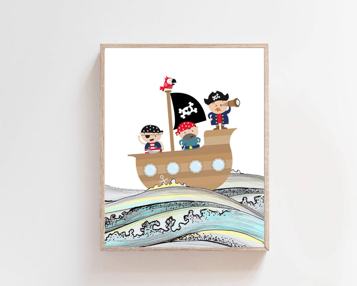 Pirates on a Pirate Ship nursery art print baby nursery bedroom decor