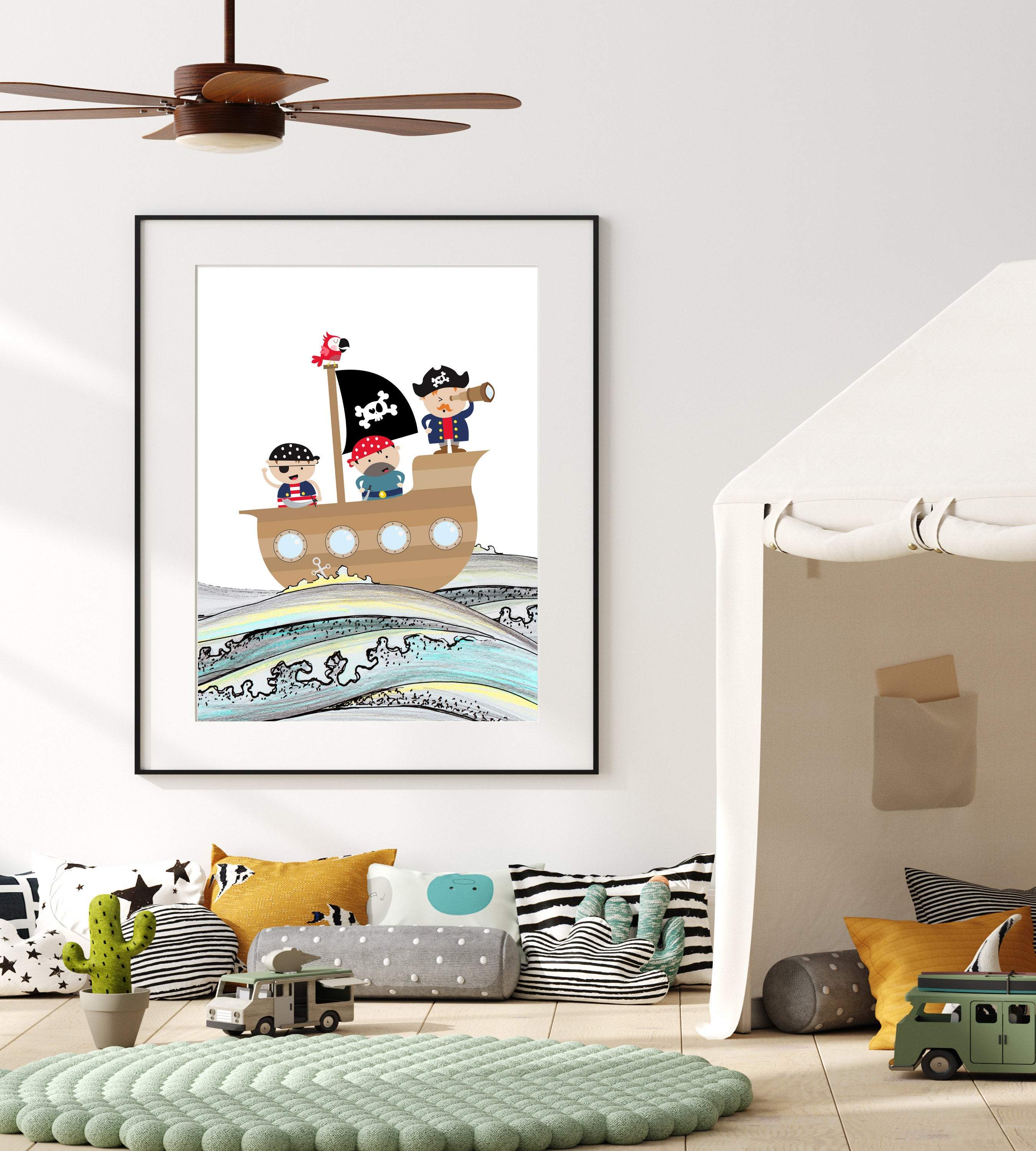 Pirates on a Pirate Ship nursery art print baby nursery bedroom decor