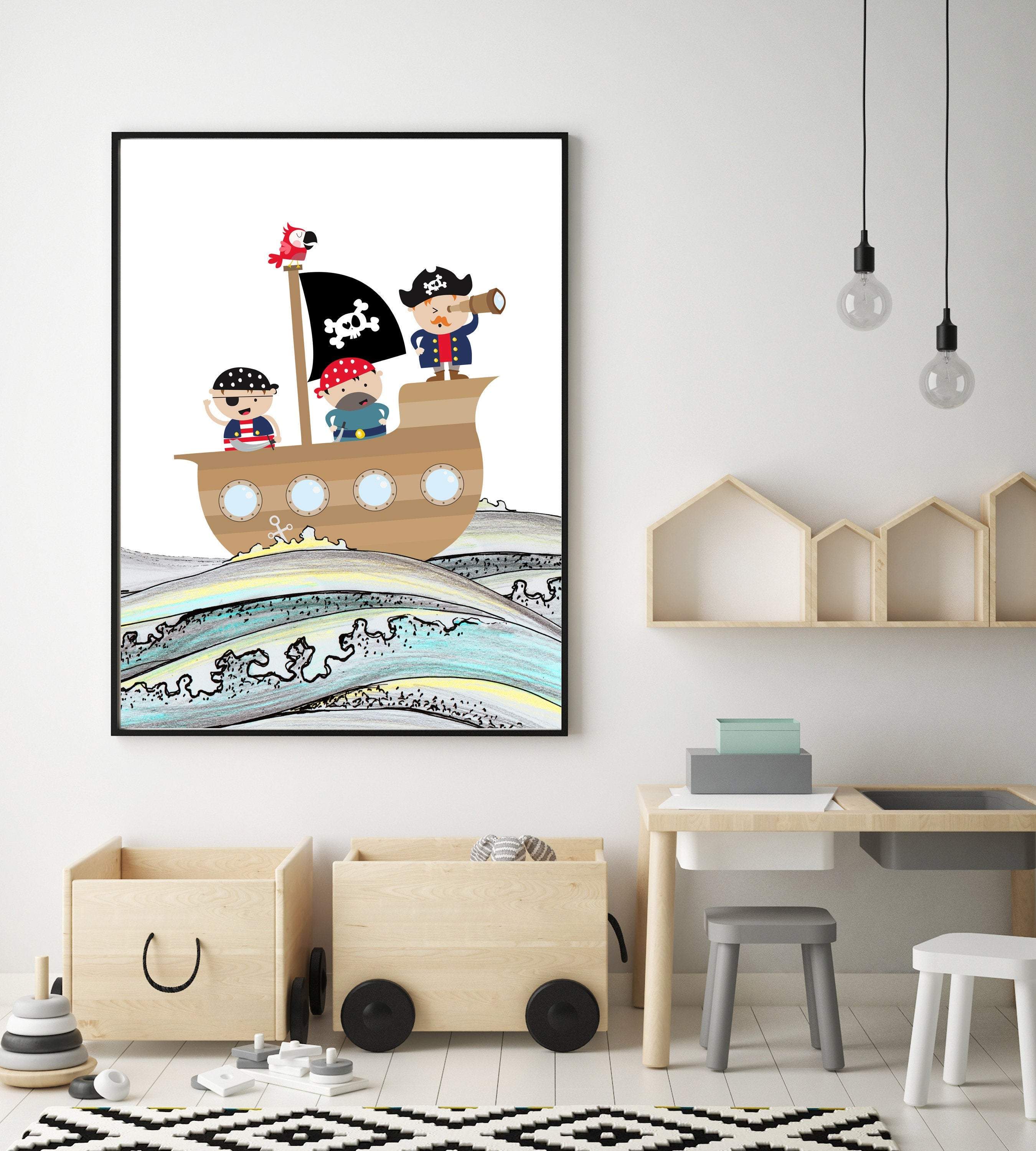 Pirates on a Pirate Ship nursery art print baby nursery bedroom decor