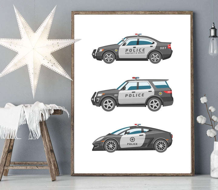 Police car print - Boys room decor - Police print - Toddler boy wall art - Boys vehicle decor - Toddler boy print - Transportation wall art nursery art print baby nursery bedroom decor