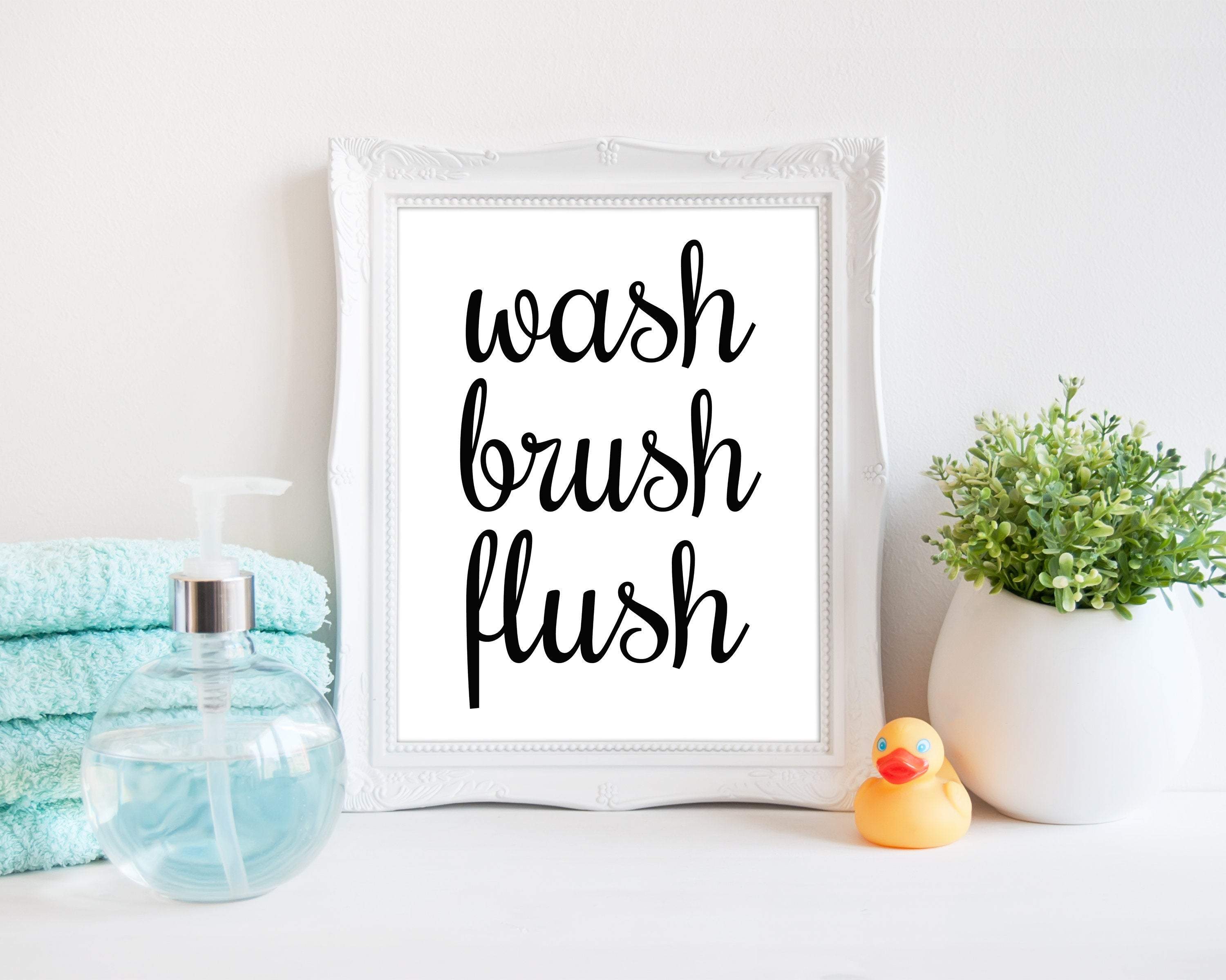 Printable bathroom wall art, Wash, Flush, Brush, Bathroom wall decor, Kids washroom decor - 25 sizes Include - Instant Download -H1367 nursery art print baby nursery bedroom decor