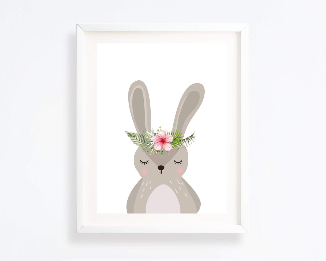 Rabbit print - Woodland nursery - Woodland decor - Nursery animals - Printable nursery art - Nursery wall art - Flower crown animals nursery art print baby nursery bedroom decor