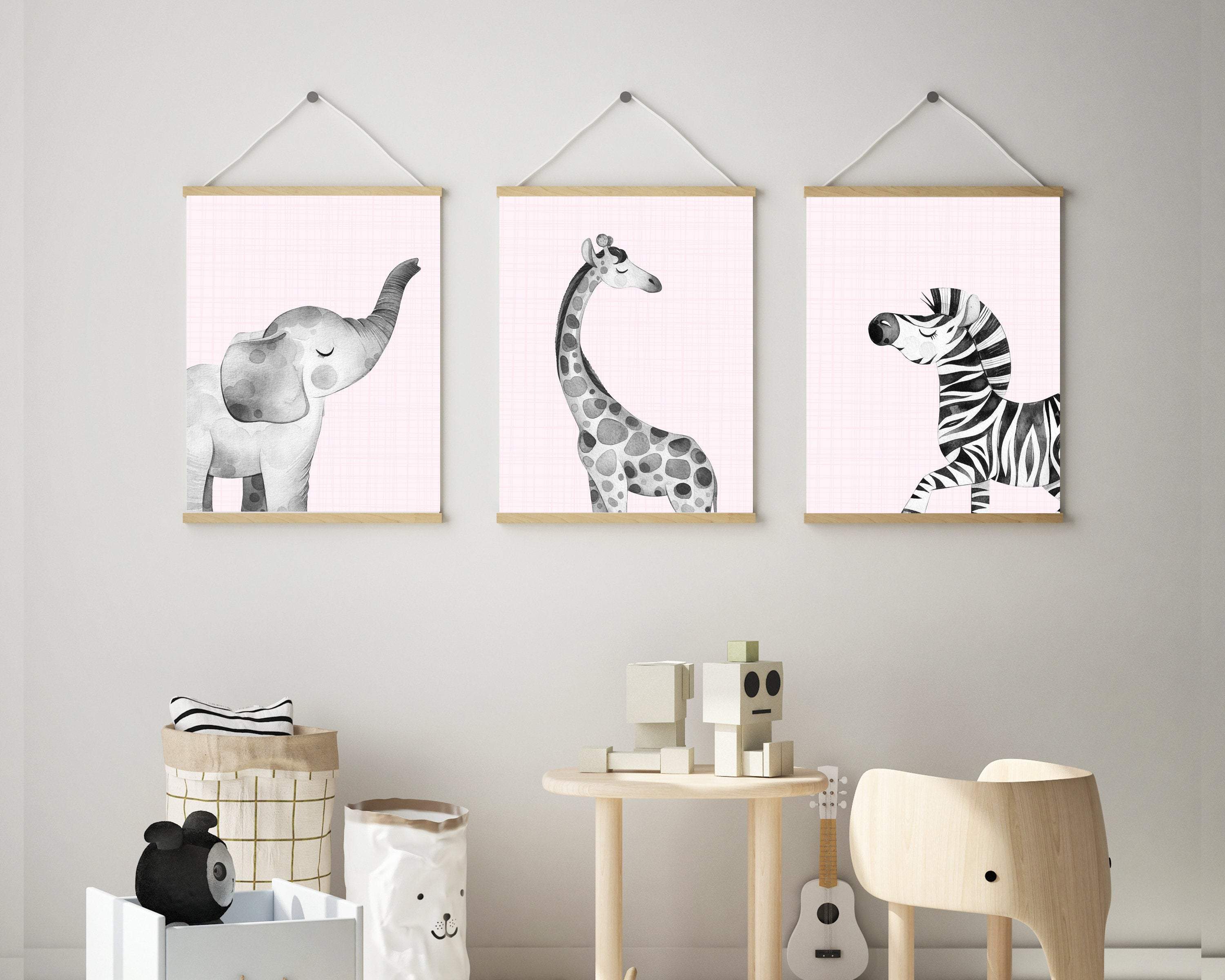 Safari animal prints - Jungle nursery wall art - Printable jungle art - Pink safari animals - Girls safari nursery - Girl animal wall art nursery art print baby nursery bedroom decor