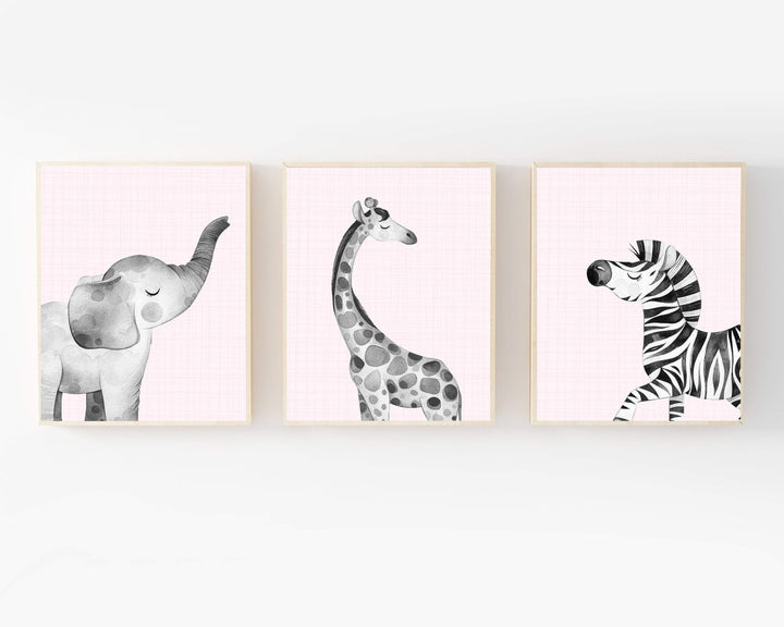 Safari animal prints - Jungle nursery wall art - Printable jungle art - Pink safari animals - Girls safari nursery - Girl animal wall art nursery art print baby nursery bedroom decor