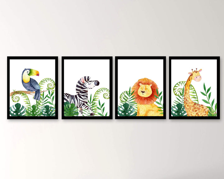 Safari Animals in the jungle Print | Set of 4 nursery art print baby nursery bedroom decor