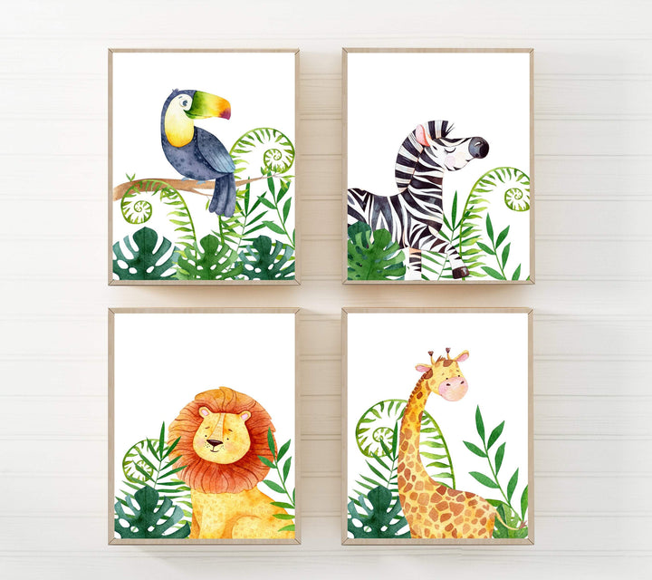 Safari Animals in the jungle Print | Set of 4 nursery art print baby nursery bedroom decor