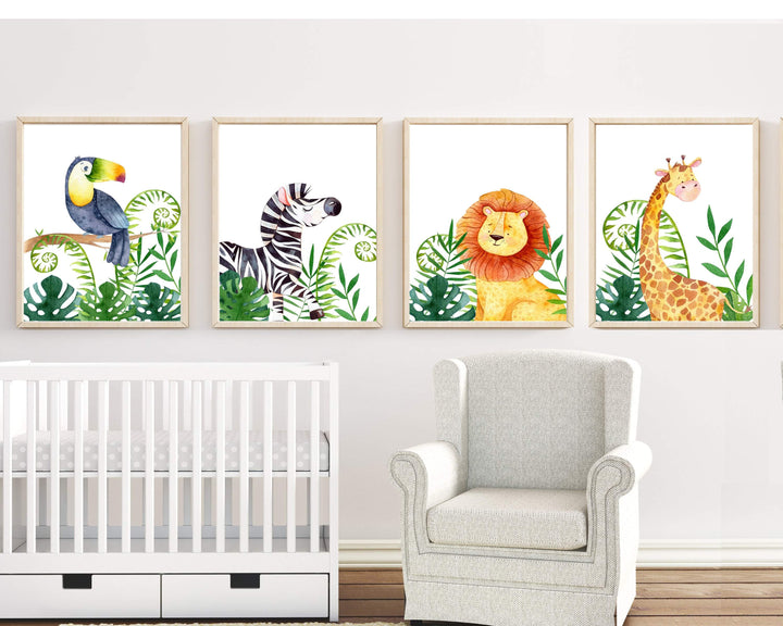 Safari Animals in the jungle Print | Set of 4 nursery art print baby nursery bedroom decor