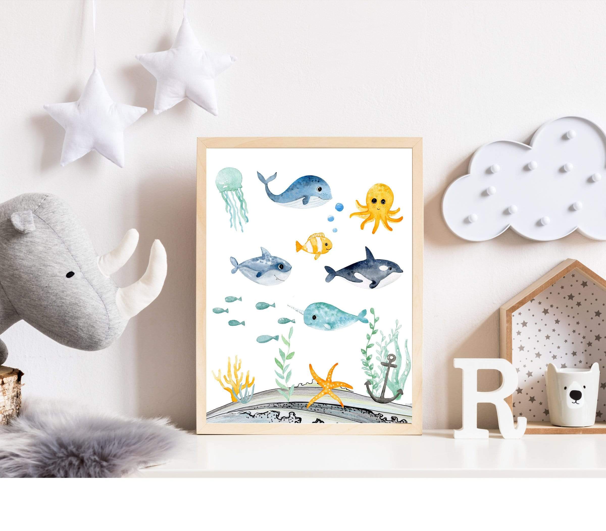 Sea animals wall art | Ocean Art printable | Nautical art print nursery art print baby nursery bedroom decor