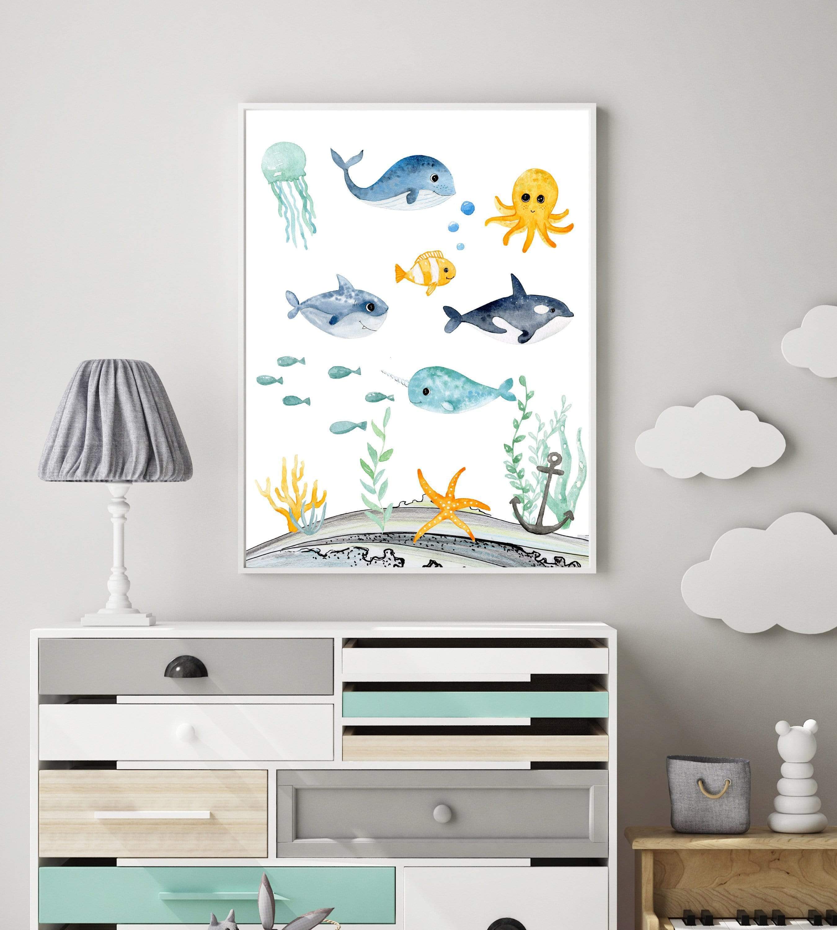 Sea animals wall art | Ocean Art printable | Nautical art print nursery art print baby nursery bedroom decor