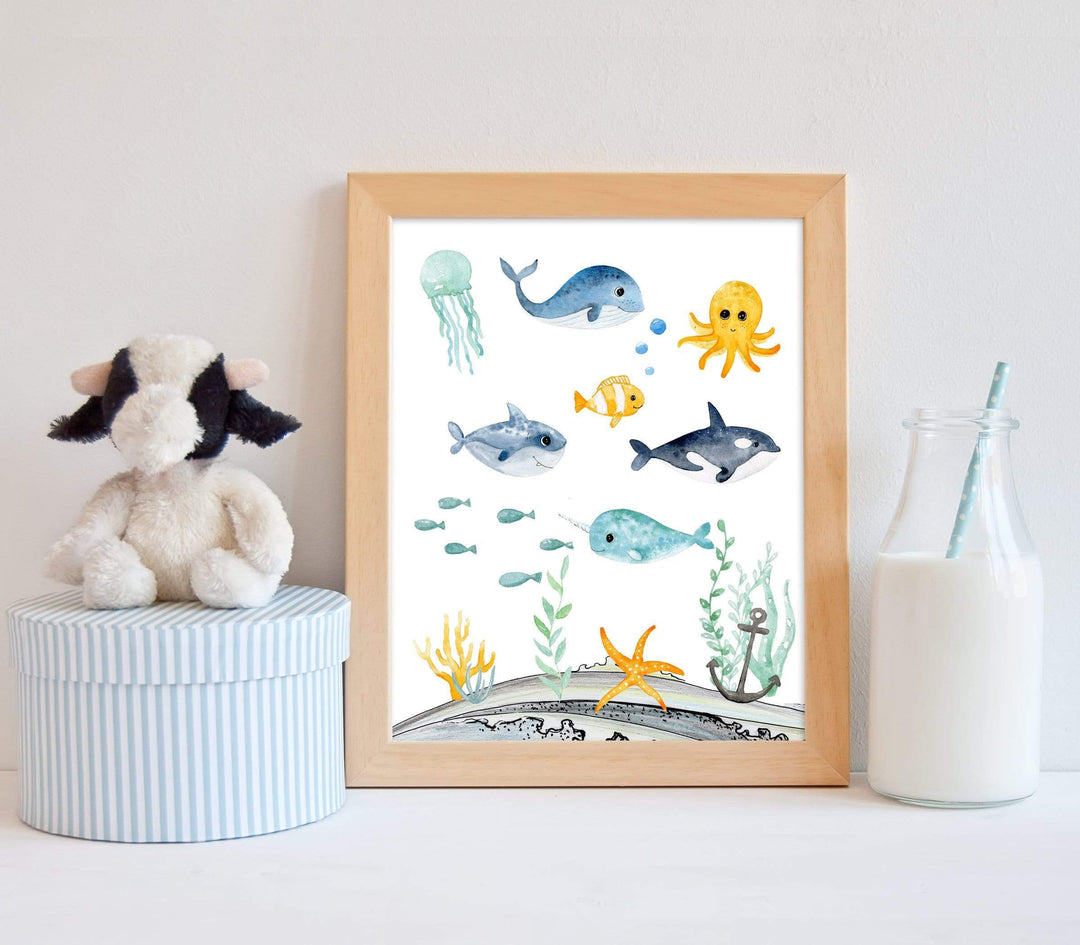 Sea animals wall art | Ocean Art printable | Nautical art print nursery art print baby nursery bedroom decor