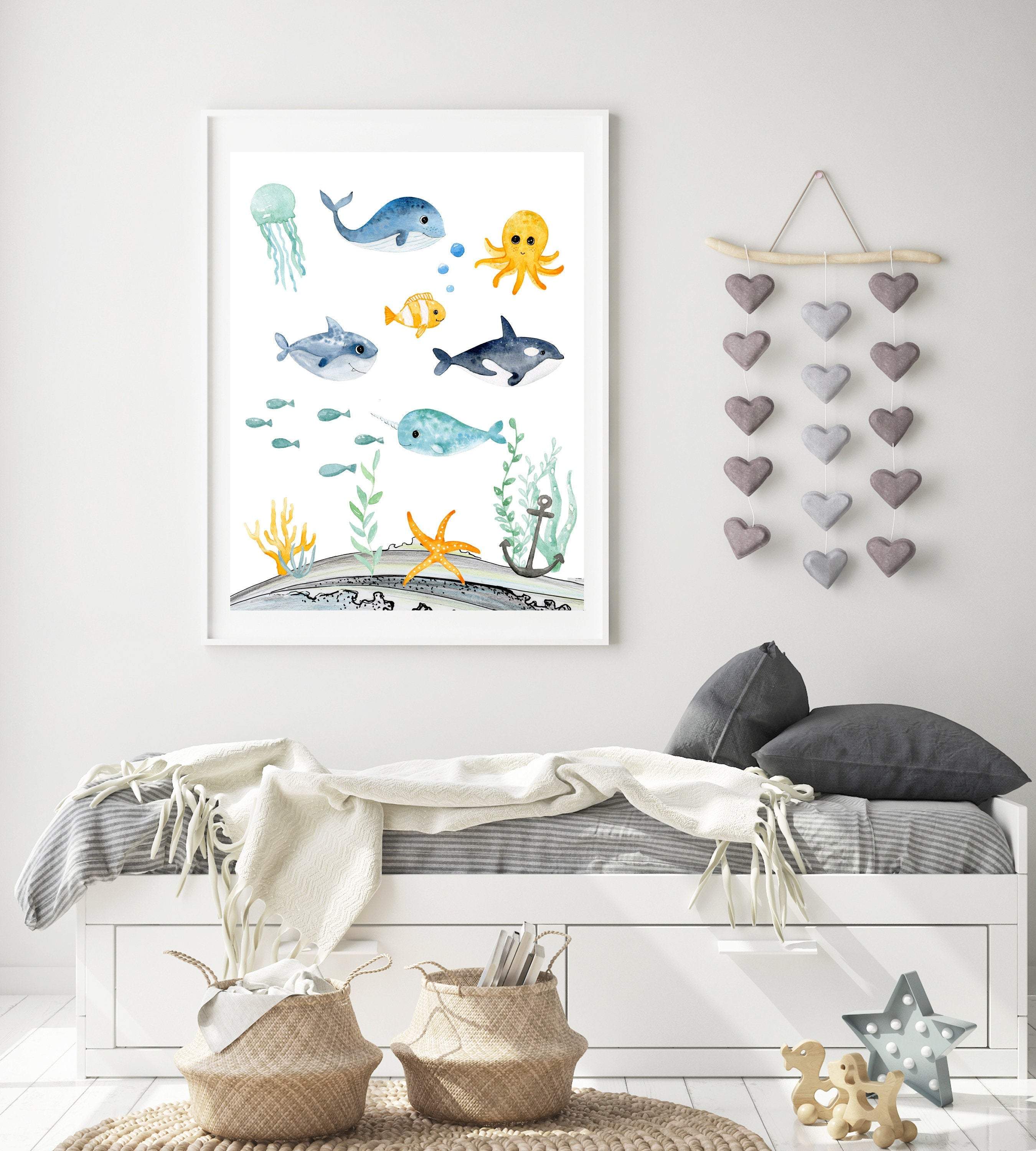 Sea animals wall art - Ocean printable - Boys bedroom print - Nautical art print - Ocean art print - Under the sea nursery - Sea wall art nursery art print baby nursery bedroom decor