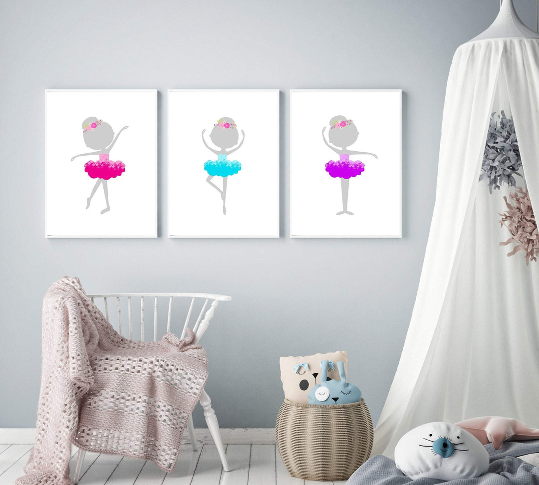 Set of 3 Ballerina Prints - Ballerina art print - Ballerina watercolor - Little girl gift - Dancer gift - Ballerina wall art - H1681 nursery art print baby nursery bedroom decor