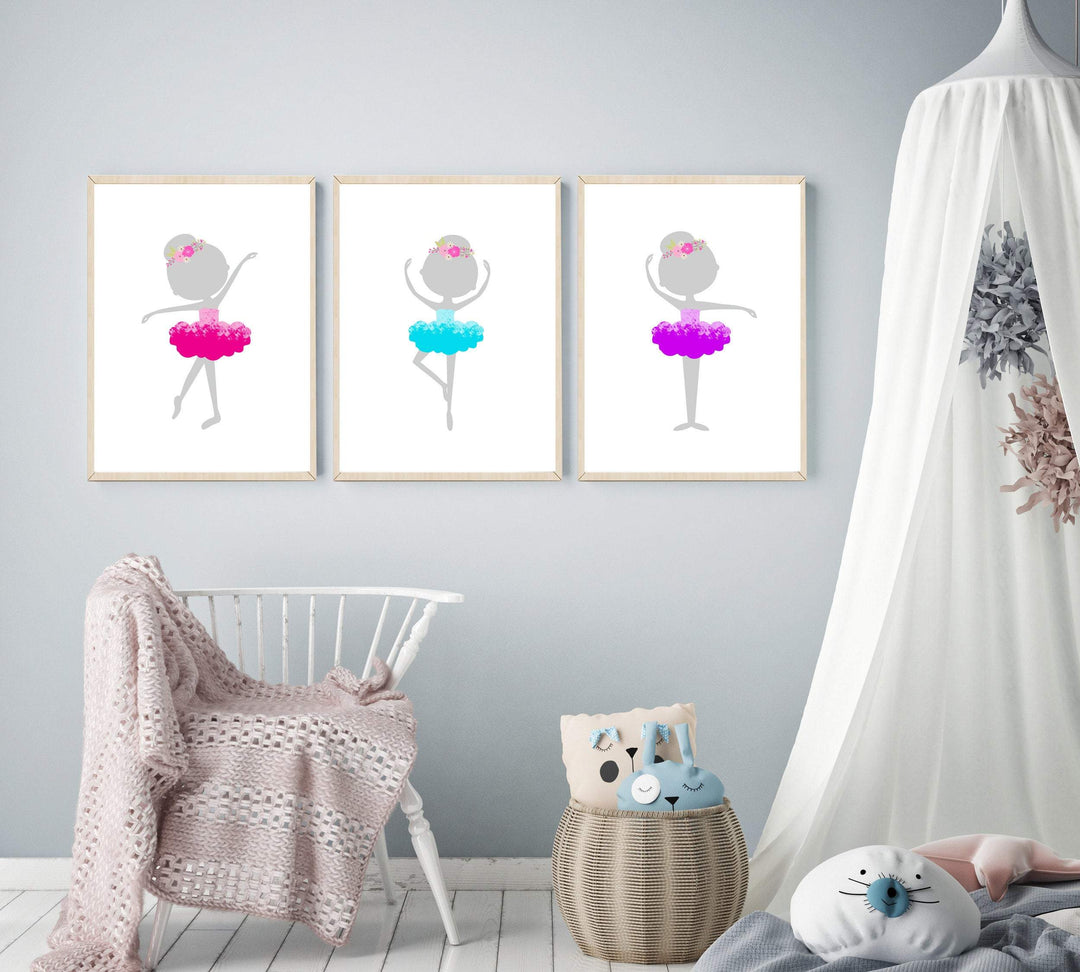 Set of 3 Ballerina Prints - Ballerina art print - Ballerina watercolor - Little girl gift - Dancer gift - Ballerina wall art - H1681 nursery art print baby nursery bedroom decor