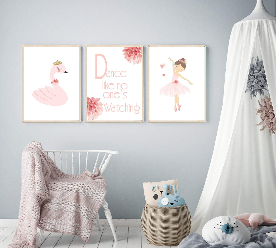 Set of 3 prints - Set of 3 wall art - Ballerina wall art - Ballerina Nursery Art - Girls Nursery Decor - Pink Nursery prints - H1654 nursery art print baby nursery bedroom decor