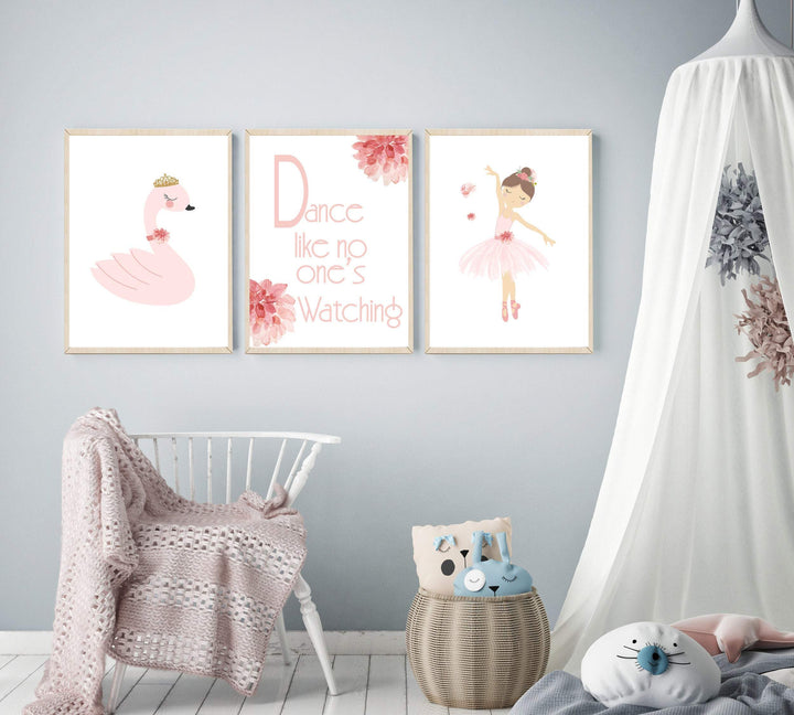 Set of 3 prints - Set of 3 wall art - Ballerina wall art - Ballerina Nursery Art - Girls Nursery Decor - Pink Nursery prints - H1654 nursery art print baby nursery bedroom decor