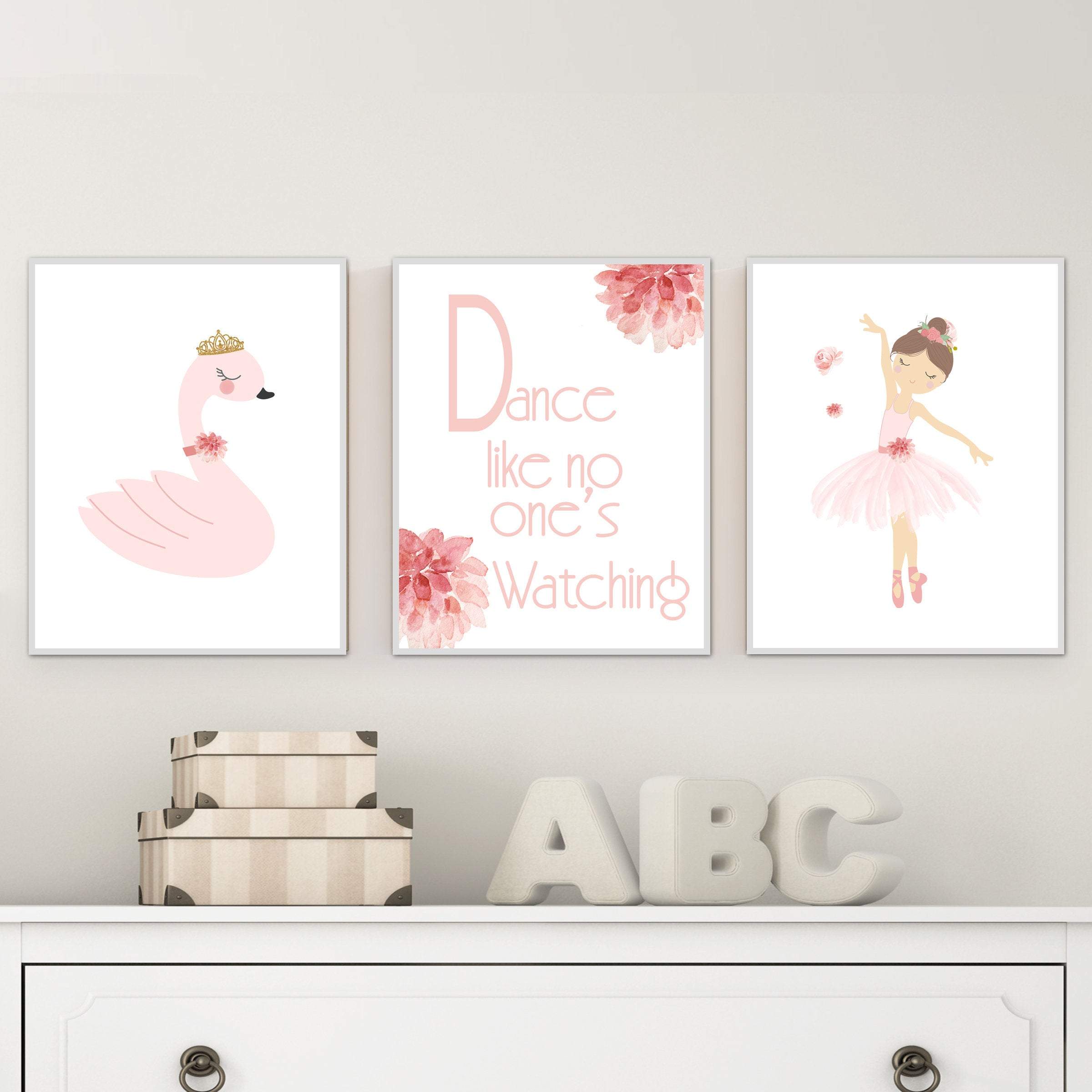 Set of 3 prints - Set of 3 wall art - Ballerina wall art - Ballerina Nursery Art - Girls Nursery Decor - Pink Nursery prints - H1654 nursery art print baby nursery bedroom decor