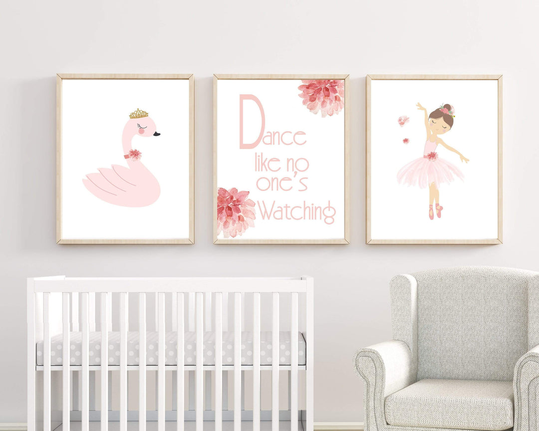 Set of 3 prints - Set of 3 wall art - Ballerina wall art - Ballerina Nursery Art - Girls Nursery Decor - Pink Nursery prints - H1654 nursery art print baby nursery bedroom decor