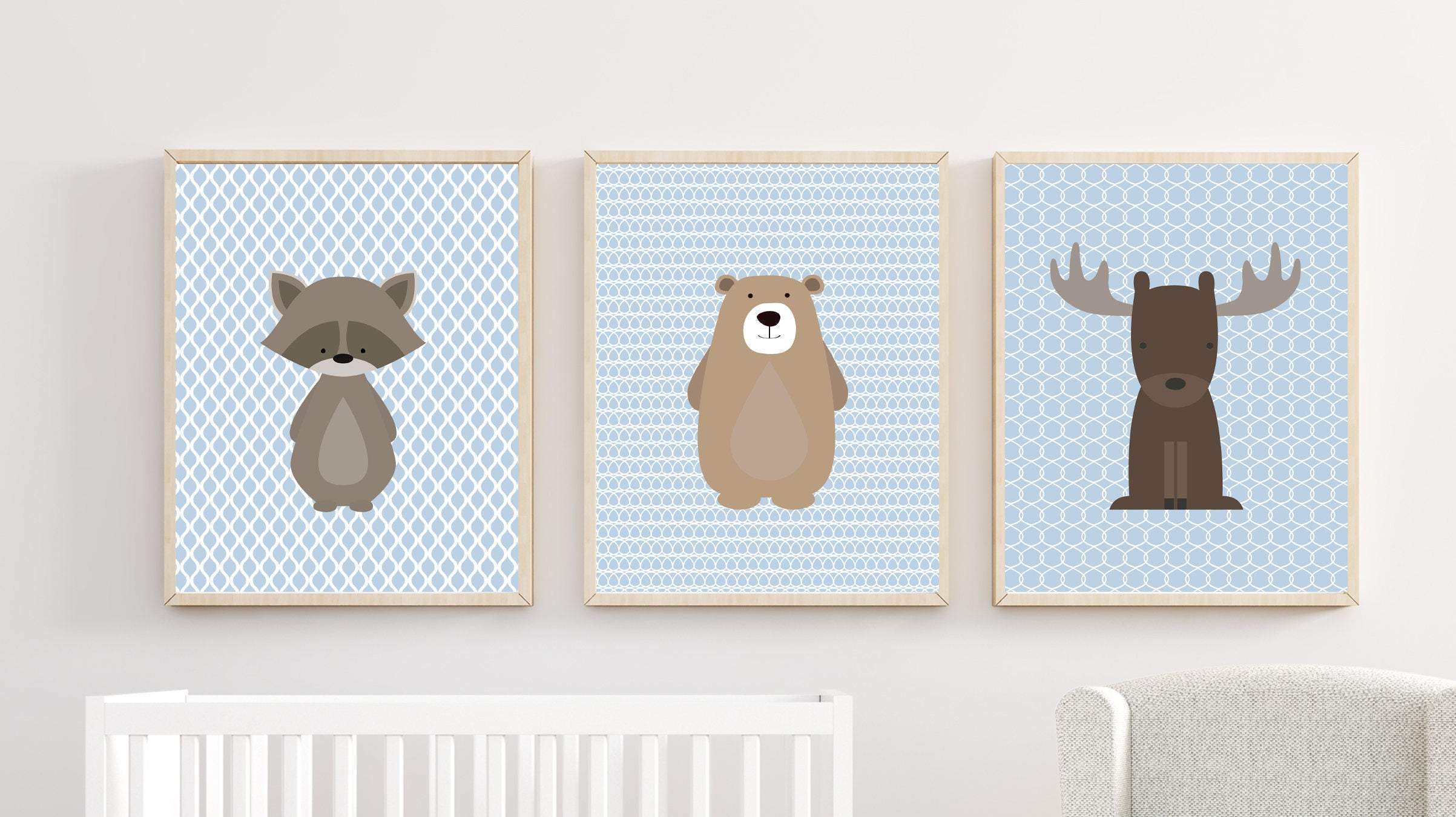 Set of 3 woodland animals - Baby boy nursery wall art - Printable nursery art nursery art print baby nursery bedroom decor