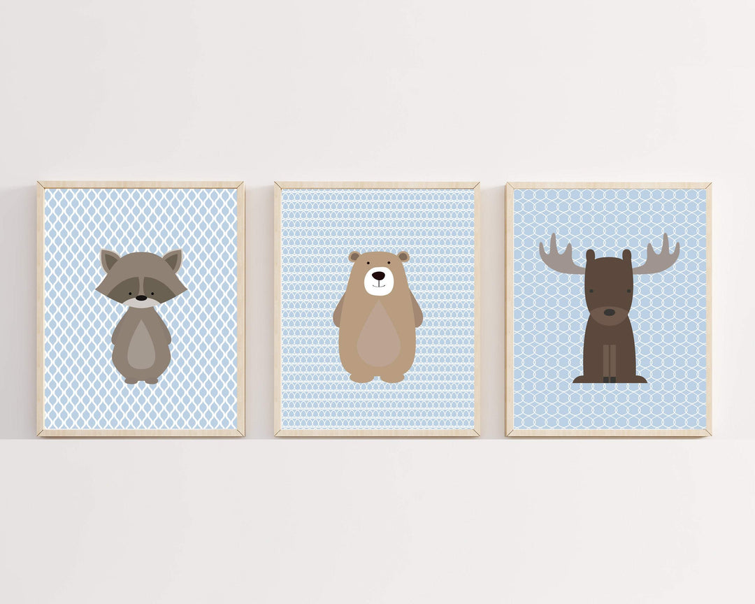 Set of 3 woodland animals - Baby boy nursery wall art - Printable nursery art nursery art print baby nursery bedroom decor