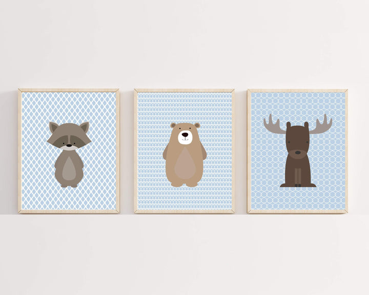 Set of 3 woodland animals - Baby boy nursery wall art - Printable nursery art nursery art print baby nursery bedroom decor