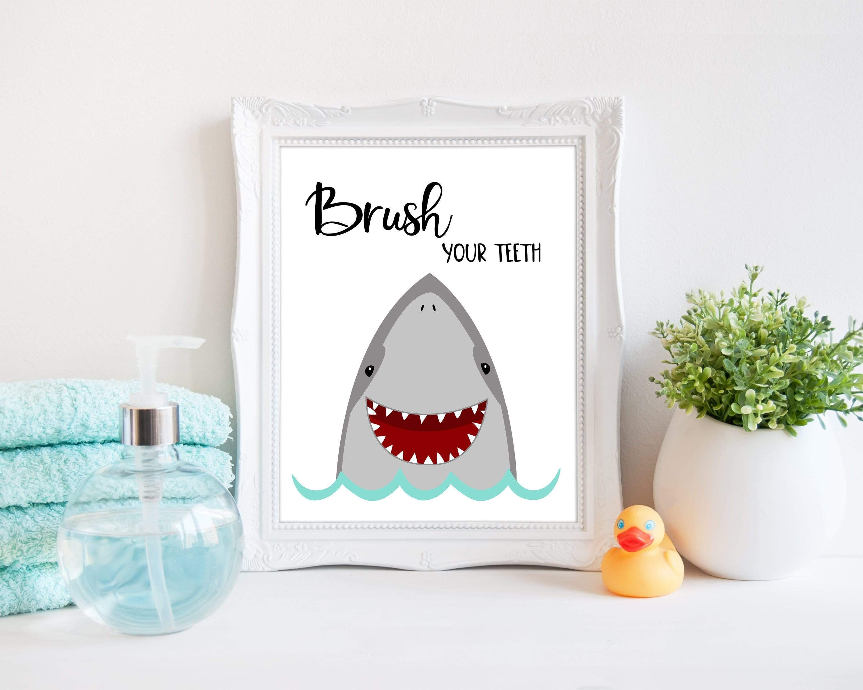 Shark bathroom Decor | Shark art print | Brush your teeth print nursery art print baby nursery bedroom decor
