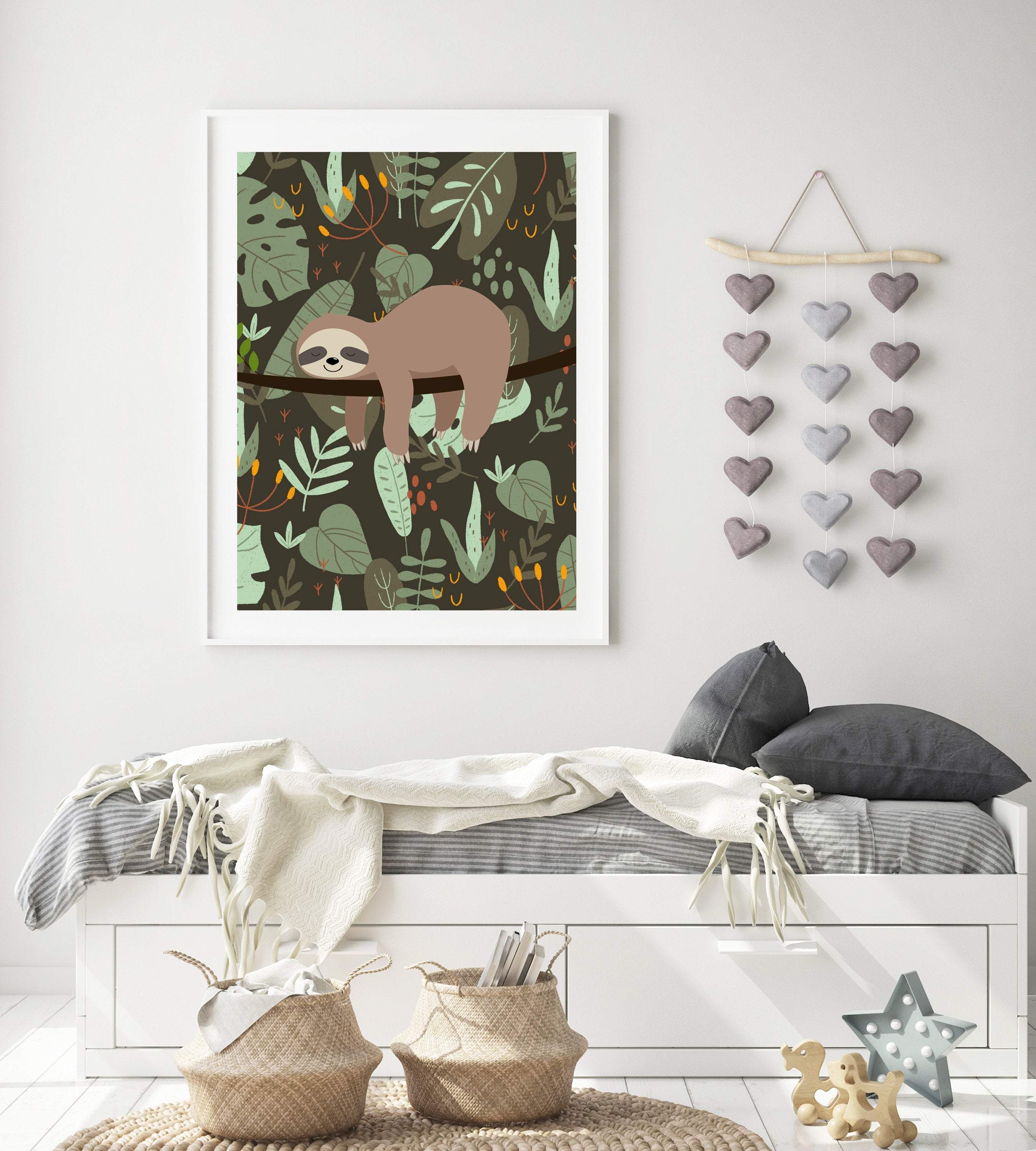 Sloth wall art | Boys bedroom printable | Wild animal art print nursery art print baby nursery bedroom decor