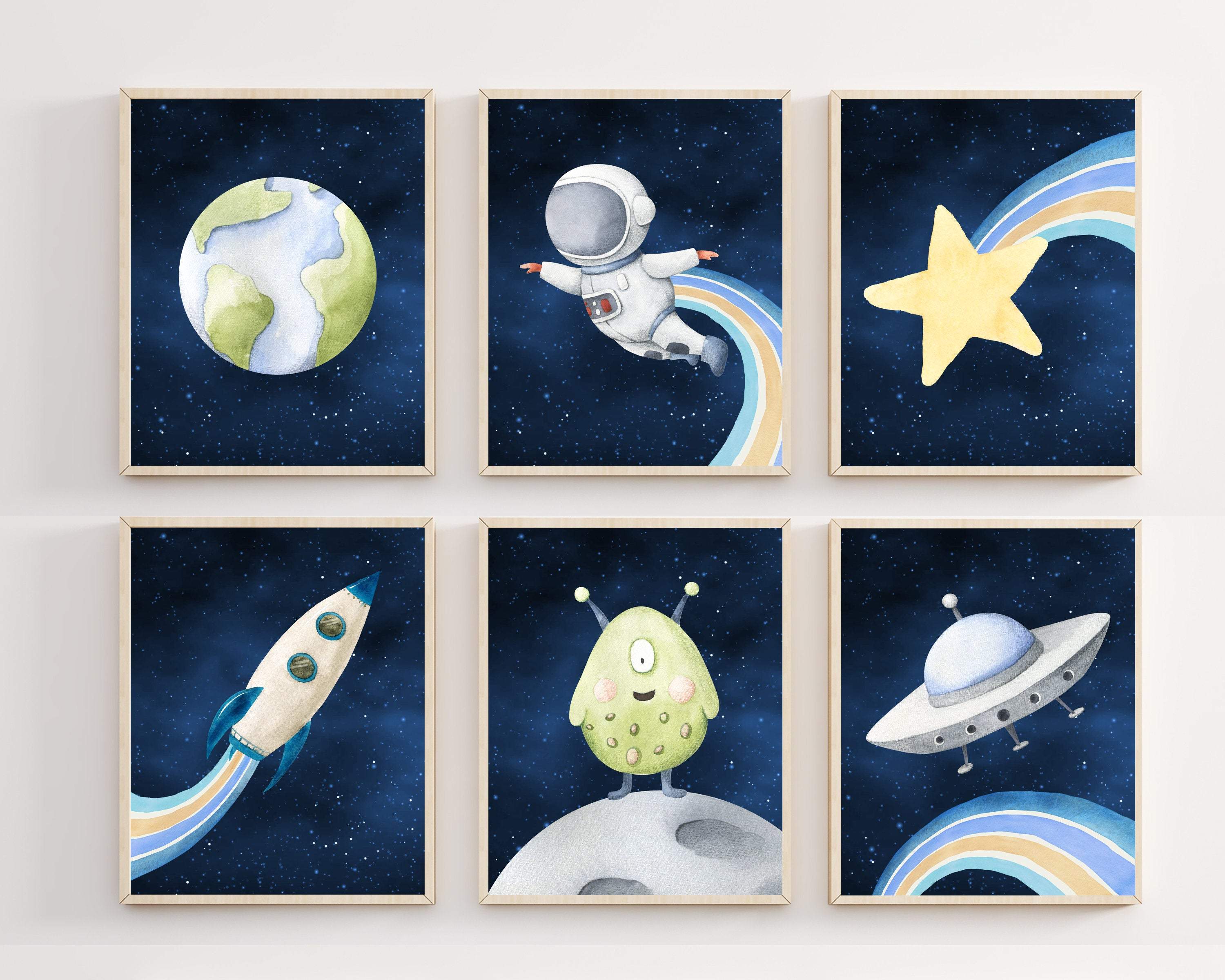 Space nursery decor - Space art print - Space printable art - Boys room wall art - Space poster - Space decor - Astronaut Rocket Alien Earth nursery art print baby nursery bedroom decor
