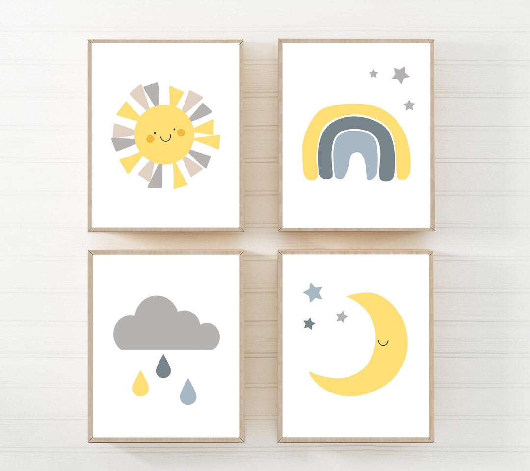Sun Moon print - Nursery art prints - Baby weather prints - Printable wall art - Baby boy nursery prints - Boy room wall art - blue & yellow nursery art print baby nursery bedroom decor