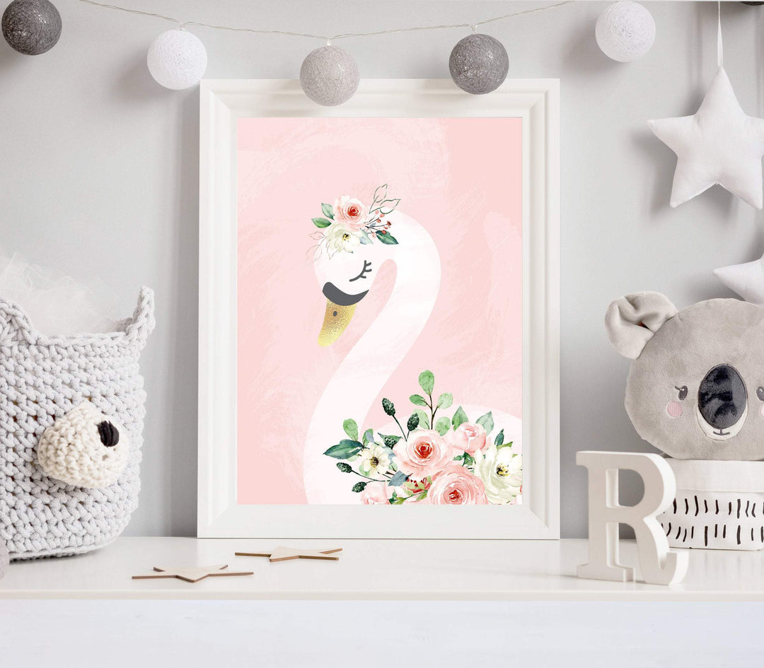 Swan nursery print - girl room wall art - Blush pink wall art - Printable wall art - Swan printable - Swan print nursery - Swan art print nursery art print baby nursery bedroom decor