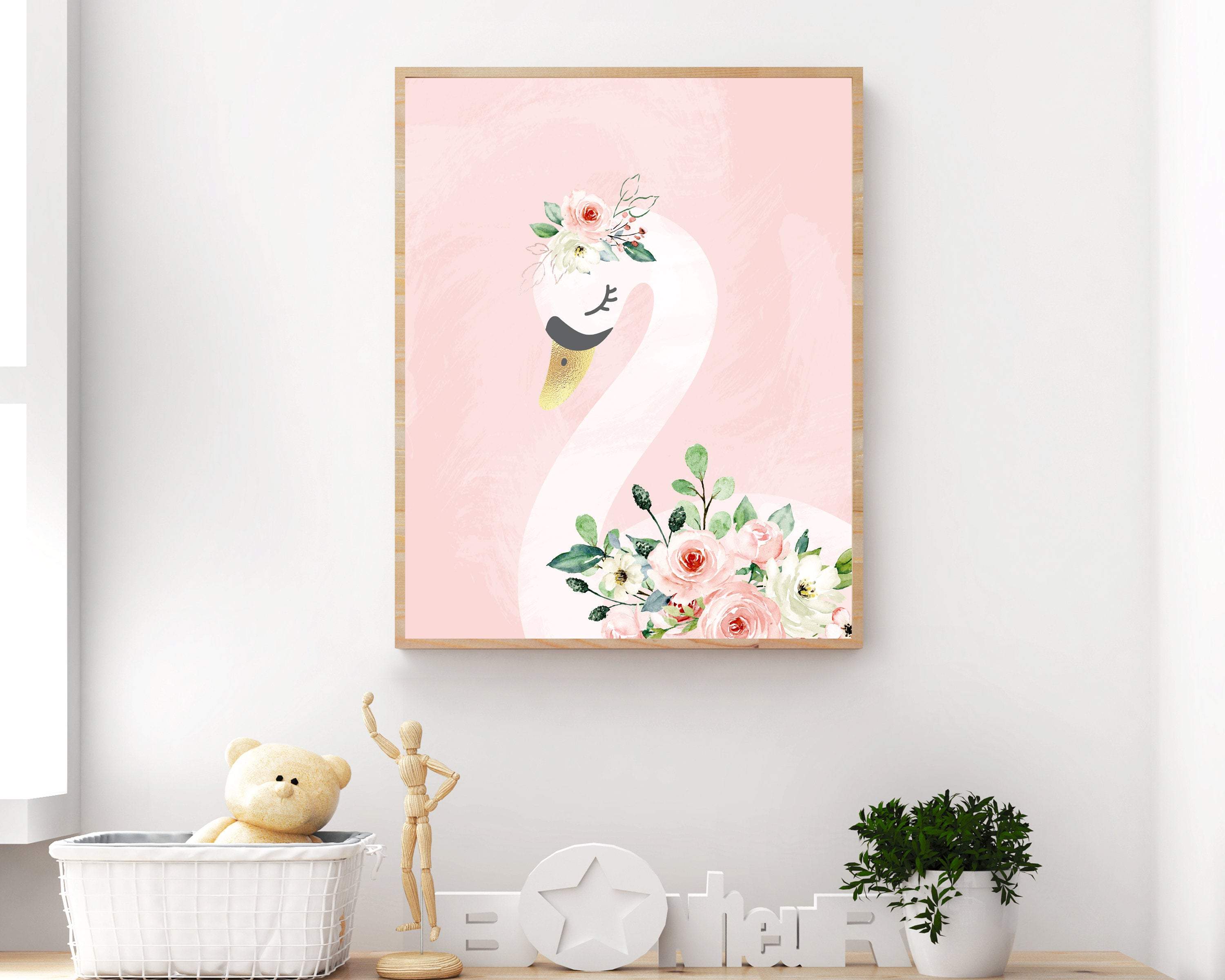 Swan nursery print - girl room wall art - Blush pink wall art - Printable wall art - Swan printable - Swan print nursery - Swan art print nursery art print baby nursery bedroom decor