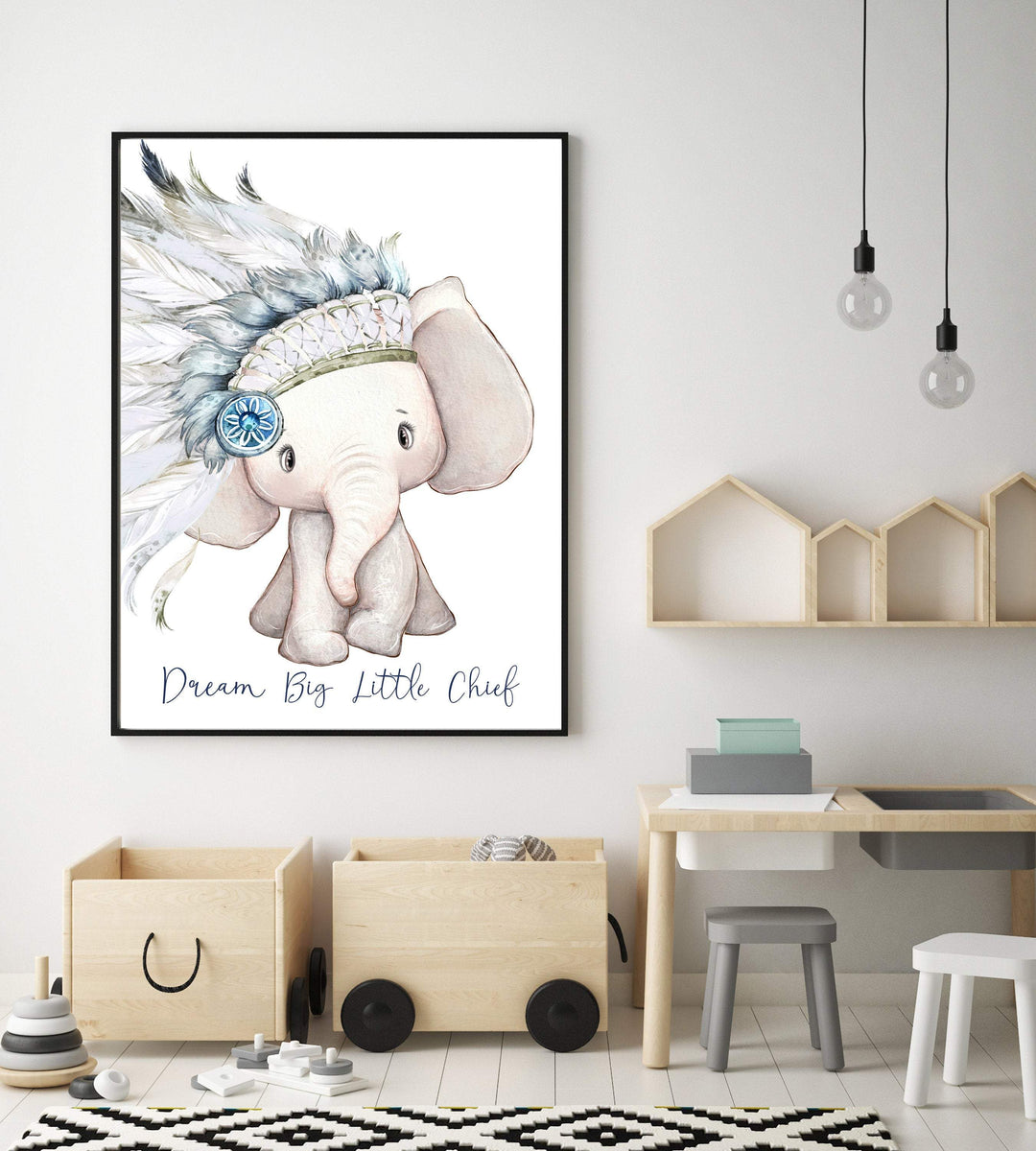 Tribal nursery decor - Elephant nursery print - Tribal nursery wall art - Blue nursery prints - Tribal animal nursery print -  Baby boy nursery art print baby nursery bedroom decor