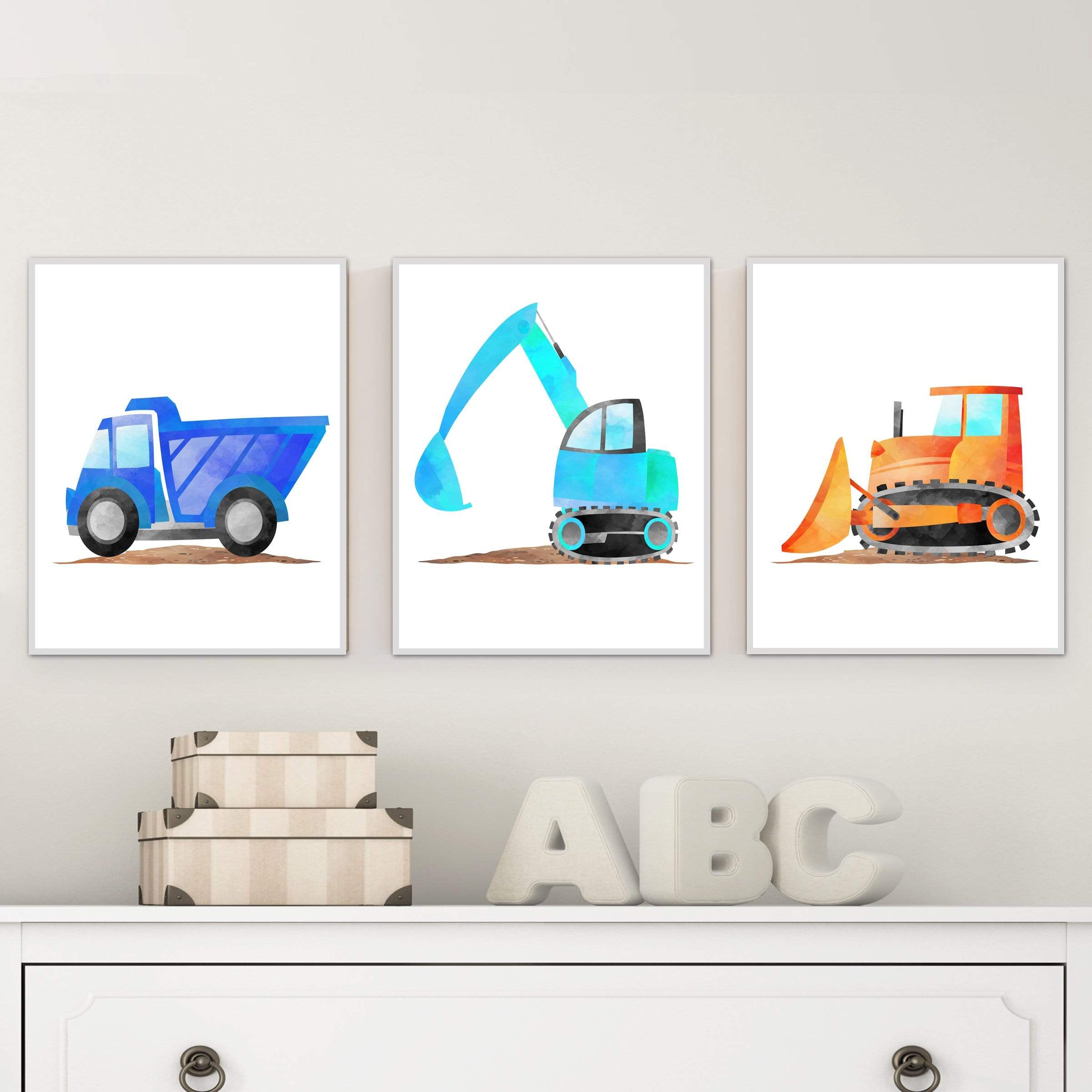 Truck prints - Construction nursery decor - Truck printables - Truck prints boys room - Baby boy nursery - Truck poster set of 3 prints nursery art print baby nursery bedroom decor