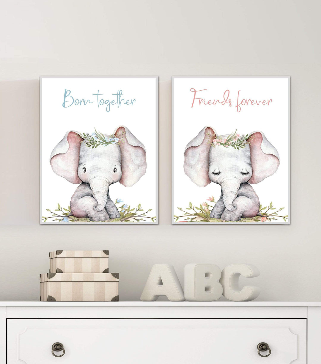 Twins nursery decor - Twins wall art prints - Boy girl Twins - Twins nursery art - Pink and Blue Twin Nursery - Gift for Twins -  Printables nursery art print baby nursery bedroom decor