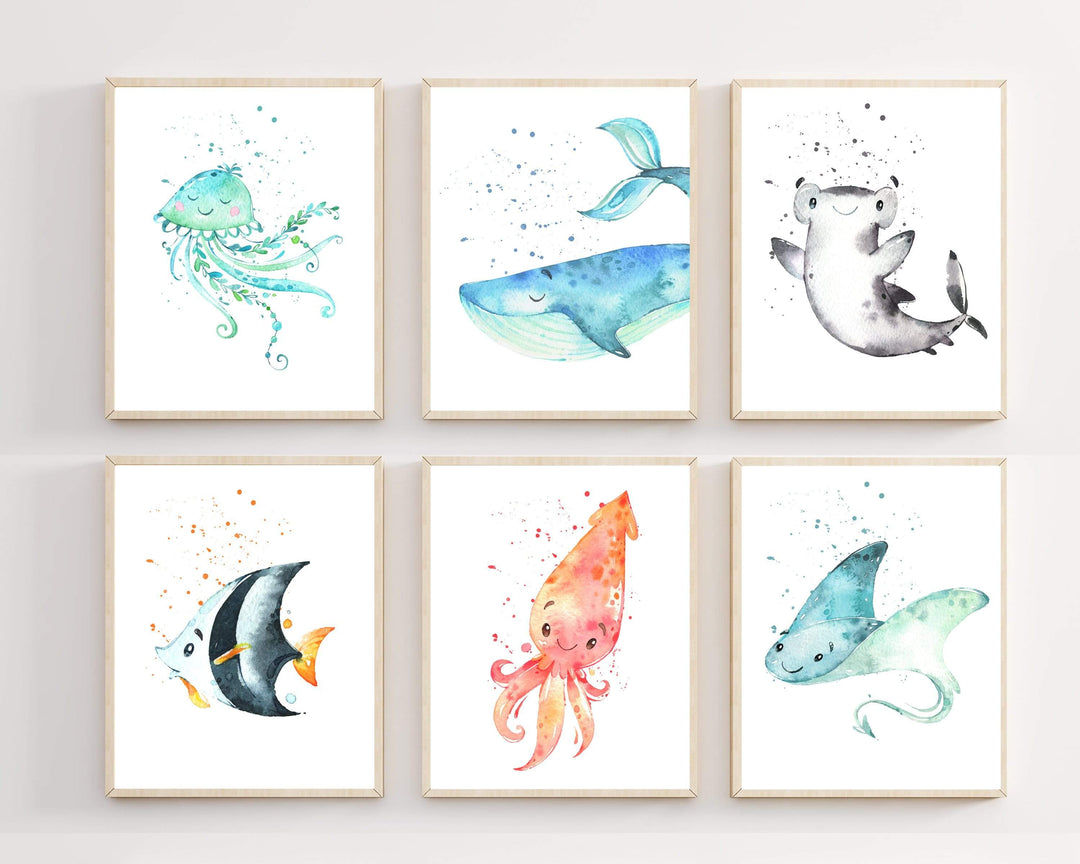 nursery art print baby nursery bedroom decor Under the sea wall art - Ocean nursery prints - Sea themed nursery - Sea watercolor - Ocean printable - Nursery wall art - Ocean animal art