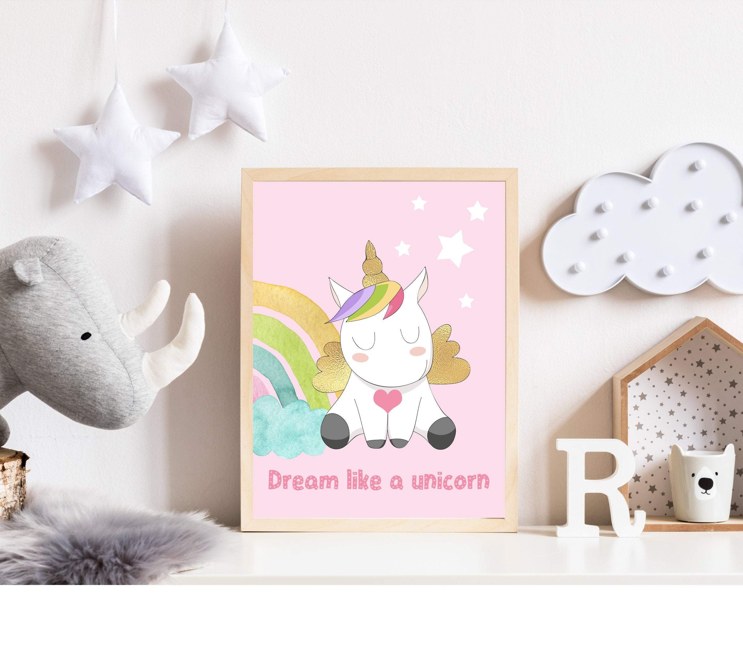 Unicorn art print - Printable unicorn - Unicorn wall art - Pink nursery printables - Nursery wall art - Kids room wall art - Unicorn print nursery art print baby nursery bedroom decor