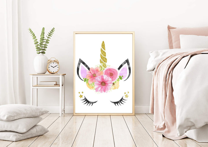 Unicorn Face Wall Art,  Unicorn Wall Art,  Unicorn Printable, Unicorn Nursery Decor, Gold Glitter, 1 - 8x10" Digital Instant Download -H1148 nursery art print baby nursery bedroom decor