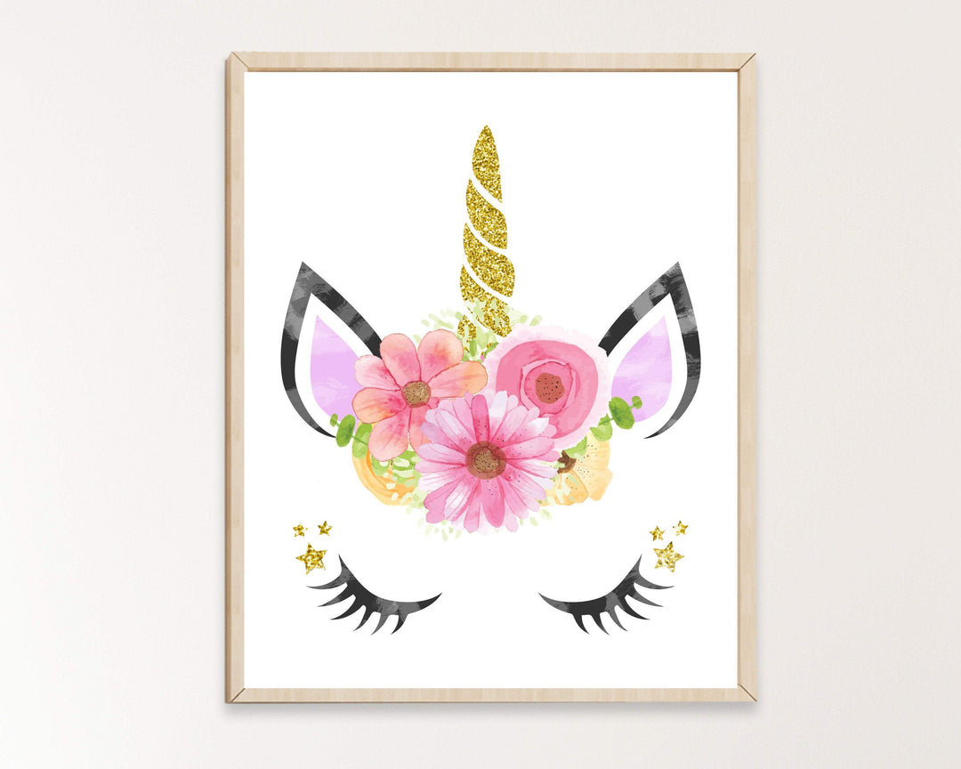 Unicorn Face Wall Art,  Unicorn Wall Art,  Unicorn Printable, Unicorn Nursery Decor, Gold Glitter, 1 - 8x10" Digital Instant Download -H1148 nursery art print baby nursery bedroom decor