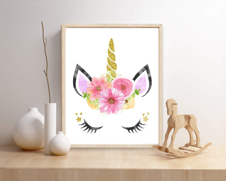 Unicorn Face Wall Art,  Unicorn Wall Art,  Unicorn Printable, Unicorn Nursery Decor, Gold Glitter, 1 - 8x10" Digital Instant Download -H1148 nursery art print baby nursery bedroom decor