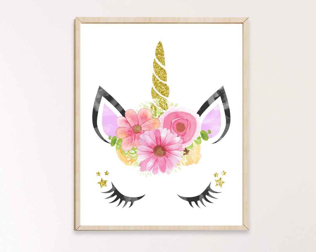 Unicorn face with Flower Crown Wall Art nursery art print baby nursery bedroom decor